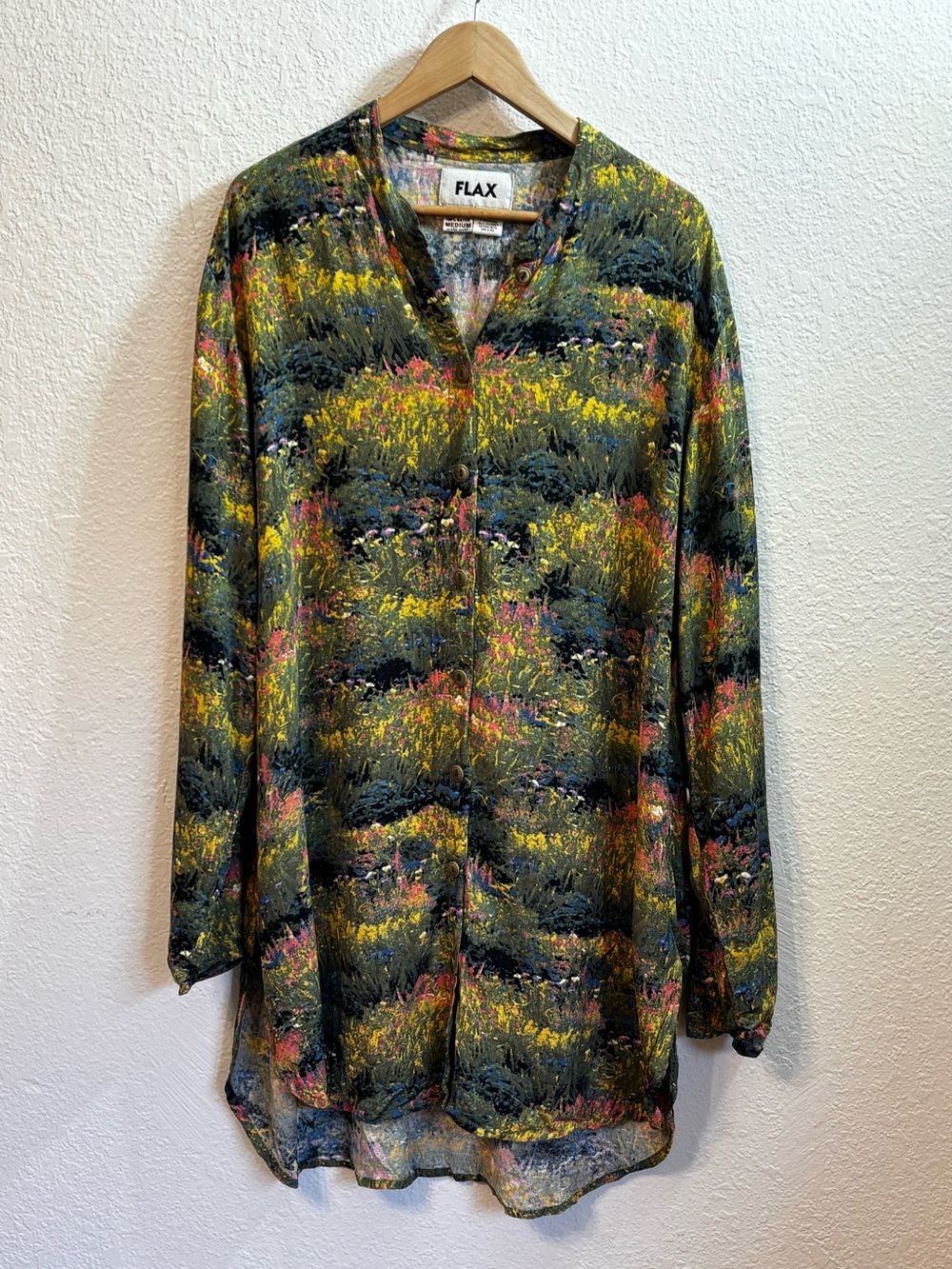 FLAX Lagenlook Wildflower Meadow Print Collarless Tunic Medium